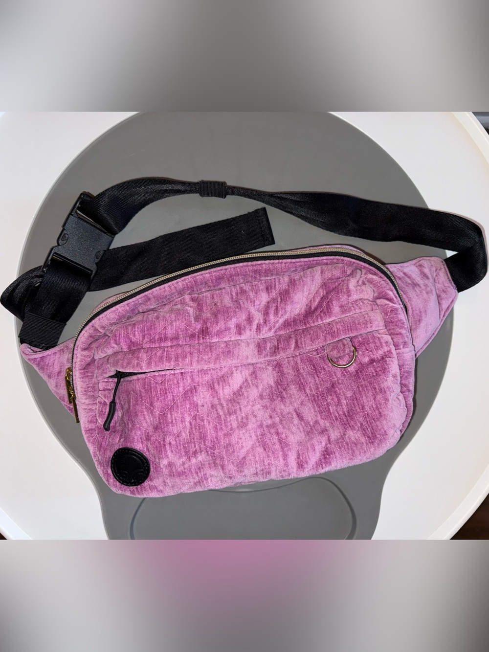 The Pack, Orchid, Plush purple-Pink Velvet Crossbody Belt Bag with Black Strap